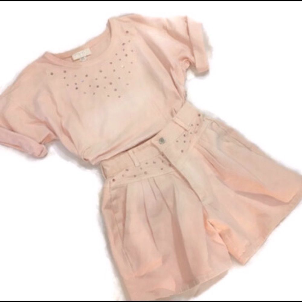 Vintage Cache Pink Short Set With Rhinestones